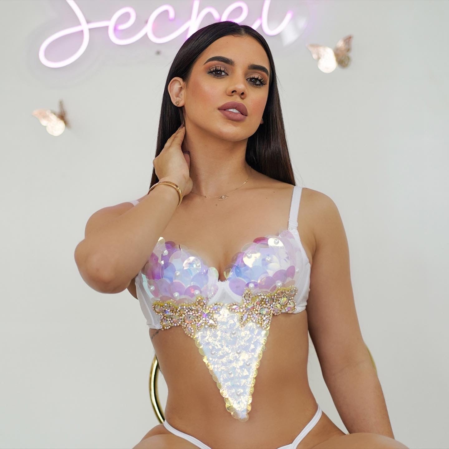 Two Pieces Set white crystal rhinestone Mermaid