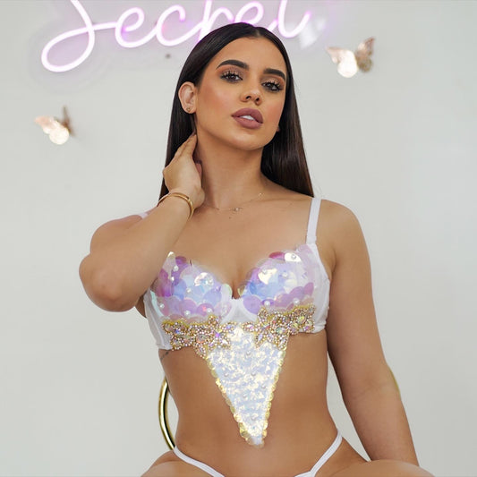 Two Pieces Set white crystal rhinestone Mermaid