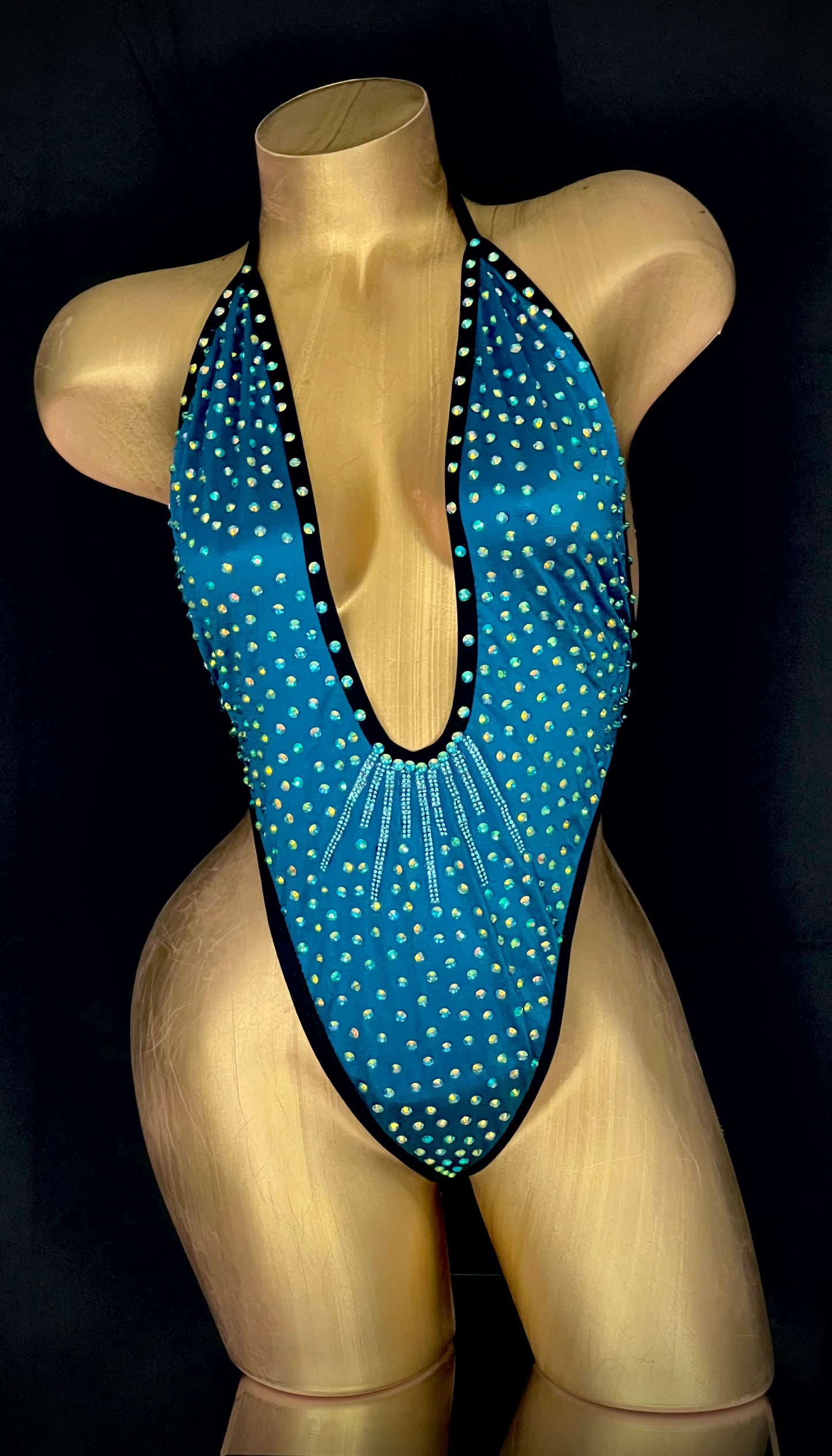 One Pieces Suit blue size m club wear full rhinestone