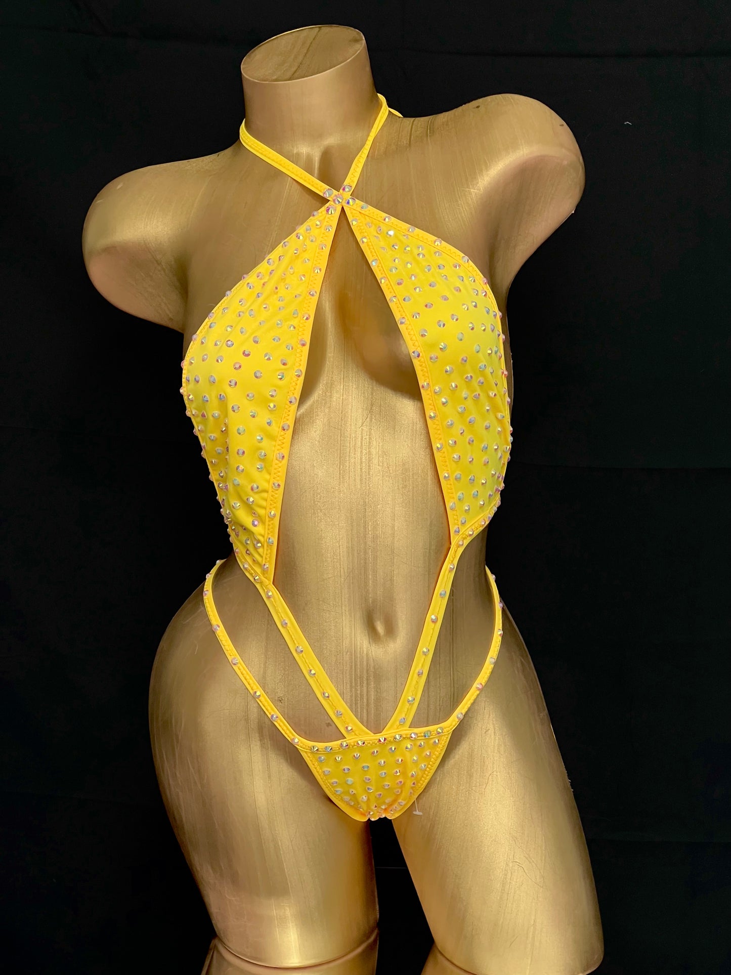 Yellow Suit One Piece rhinestone full crystal