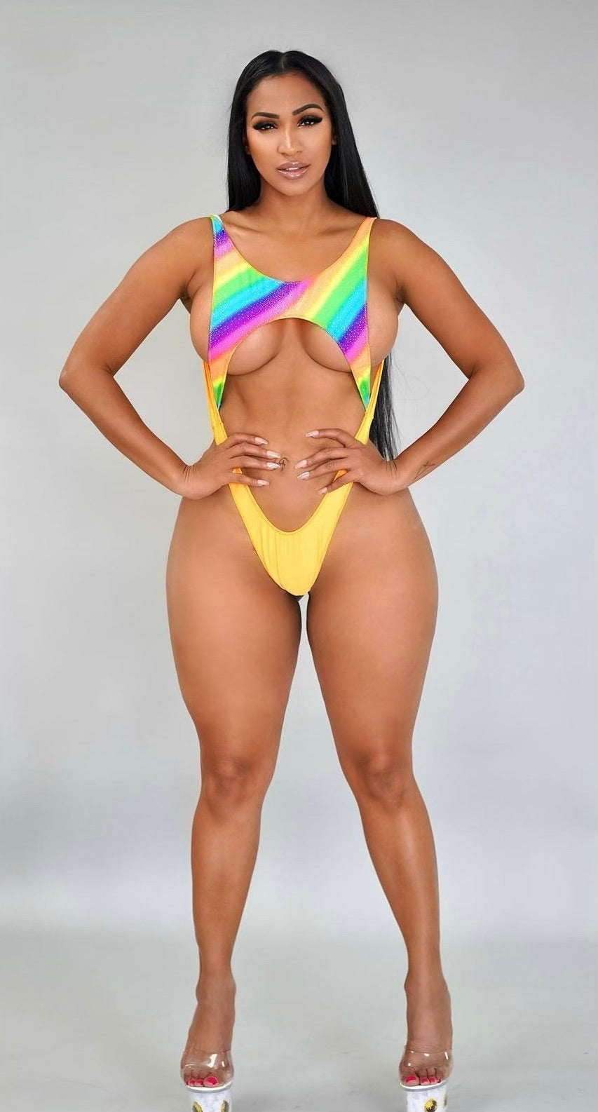 The Rainbow Neon Set will help you show off your feminist pride and curves in style. Bright, vibrant colors make it sure to draw attention, perfect for any look. Feel confident and empowered with this sassy set.