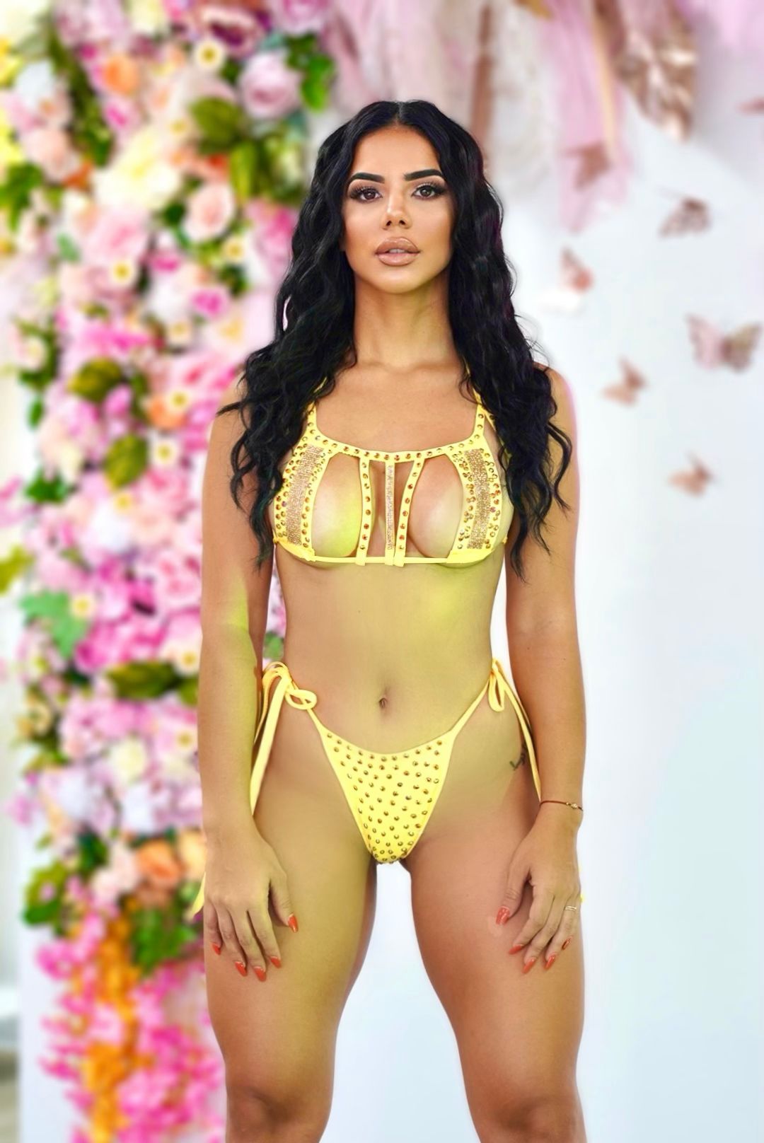 Two Piece Set & bikini yellow exotic spandex fabric